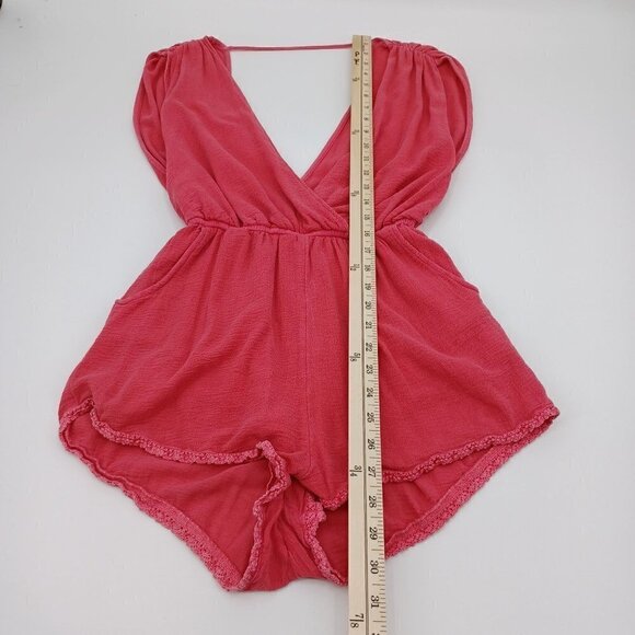Billabong Pink Crossover Front Gauze Romper Women's S Boho Hippie Summer Beach - Picture 9 of 9